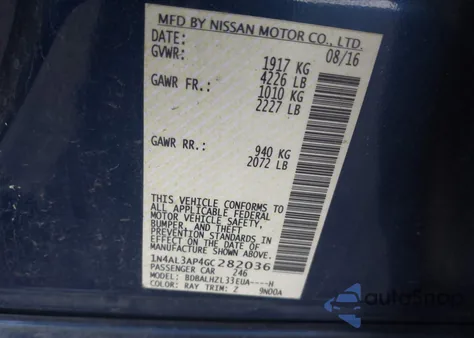 2016 Nissan Altima 2.5 Sr from USA, damaged, VIN 1N4AL3AP4GC282036